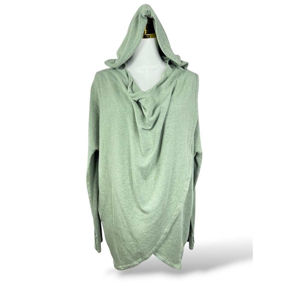 Athleta Purana Wrap Sweatshirt Cardigan Sage Green Hooded Fleece Tall Medium